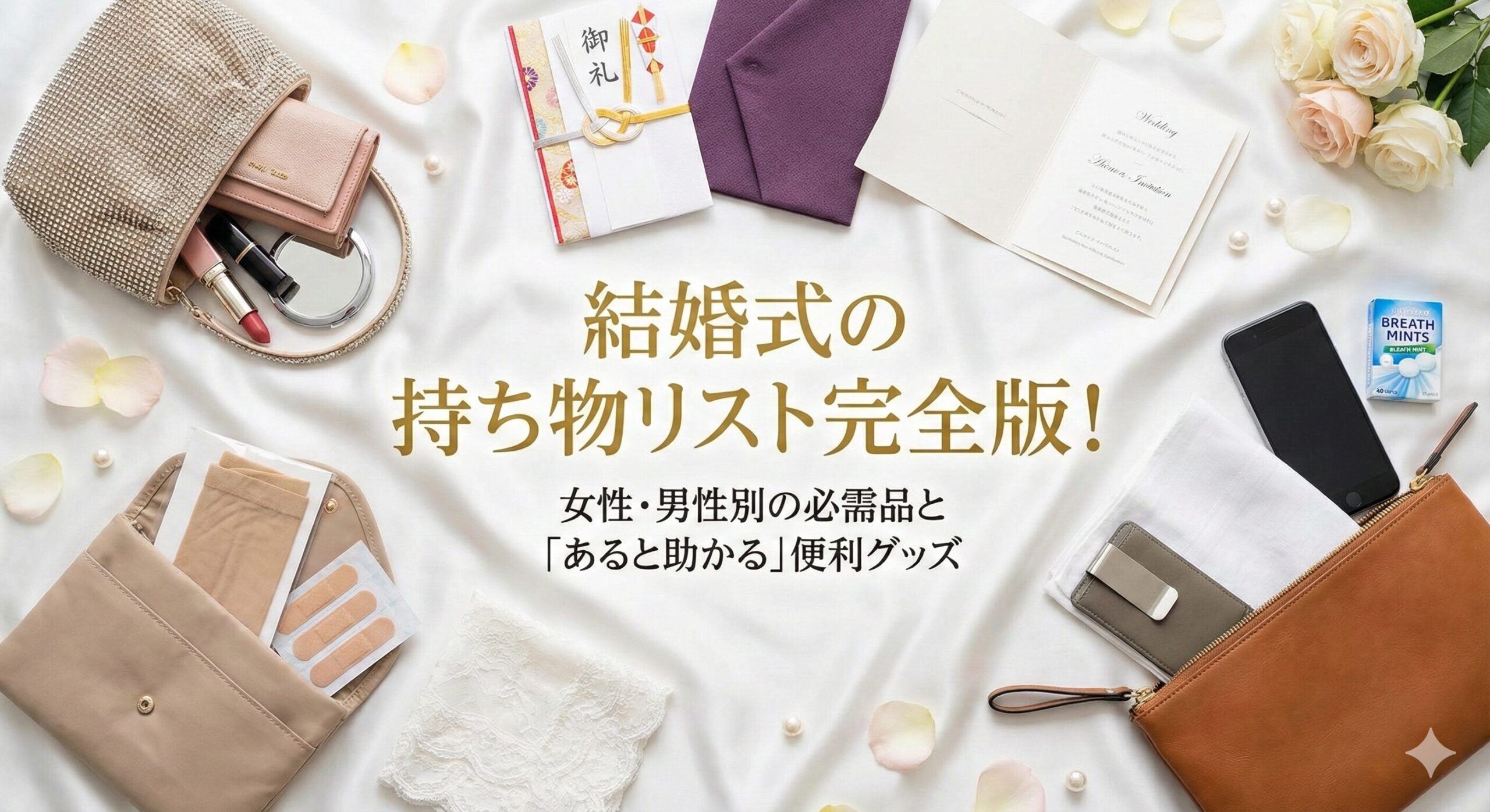 結婚式の持ち物リスト完全版！女性・男性別の必需品と「あると助かる」便利グッズ