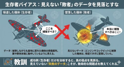生存者バイアスとは？成功者の影に隠れた「見えないデータ」が判断を狂わせる理由