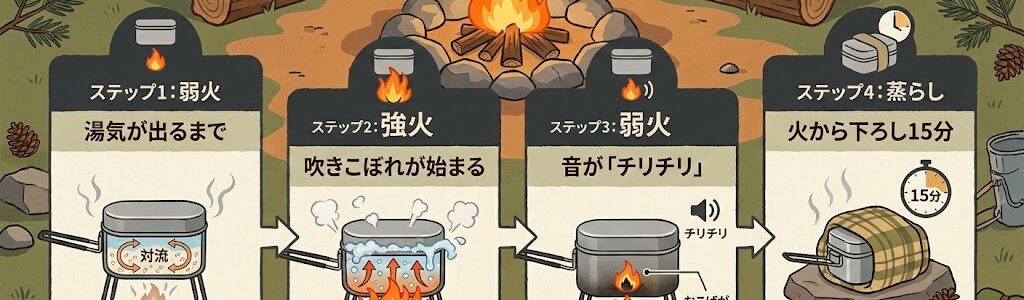 飯盒炊爨（はんごうすいさん）で失敗しない！芯が残らない・焦げない美味しい炊き方の極意