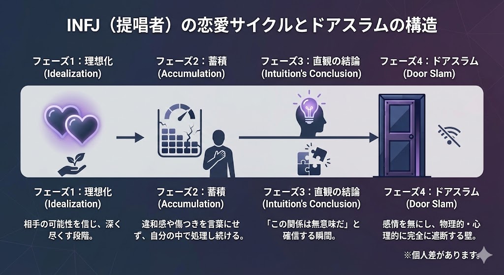 INFJ(提唱者)の恋愛傾向と対策|理想が高い?ドアスラムの理由は?相性の良いタイプまで徹底解説
