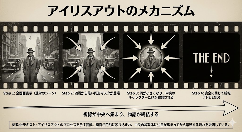 アイリスアウトの意味とは？映像演出の効果と歴史、アイリスインとの違いを徹底解説