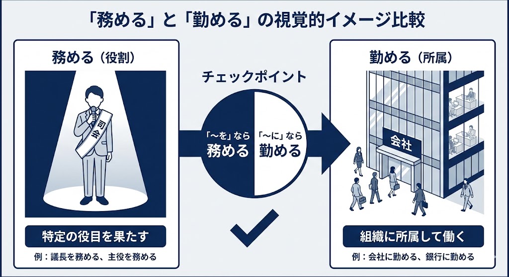 「務める」と「勤める」の違いは?意味と使い分けを例文で徹底解説