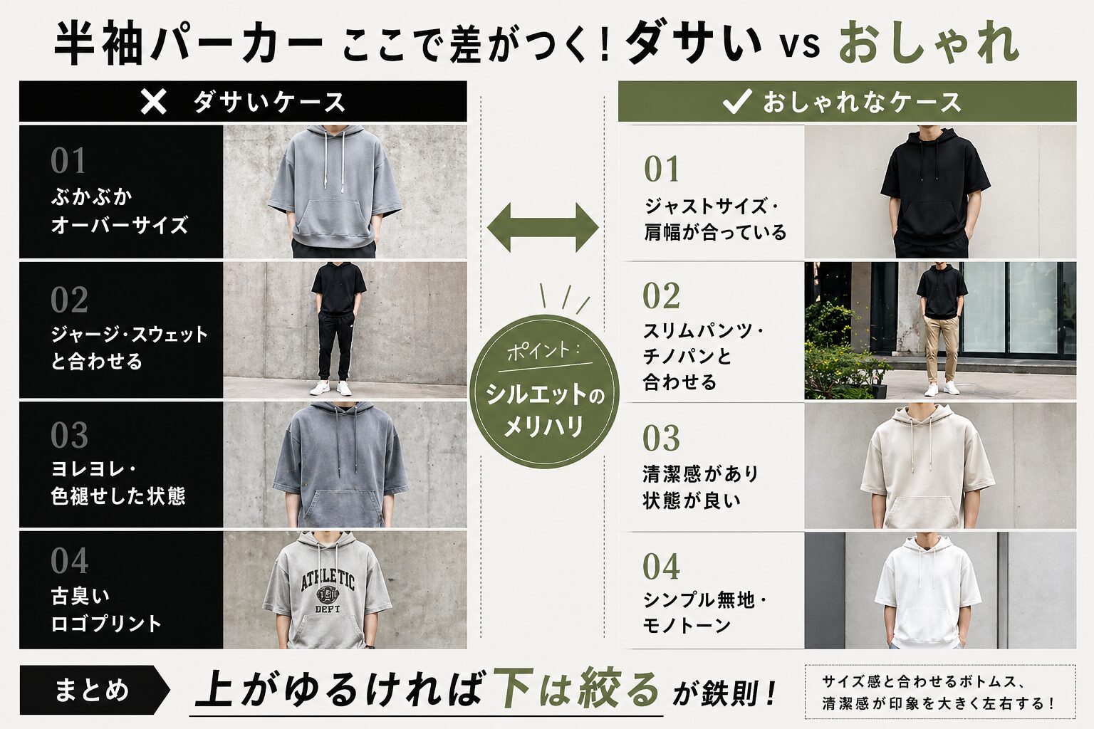 半袖パーカーはダサい？ダサく見える理由とおしゃれに着こなすコツを解説