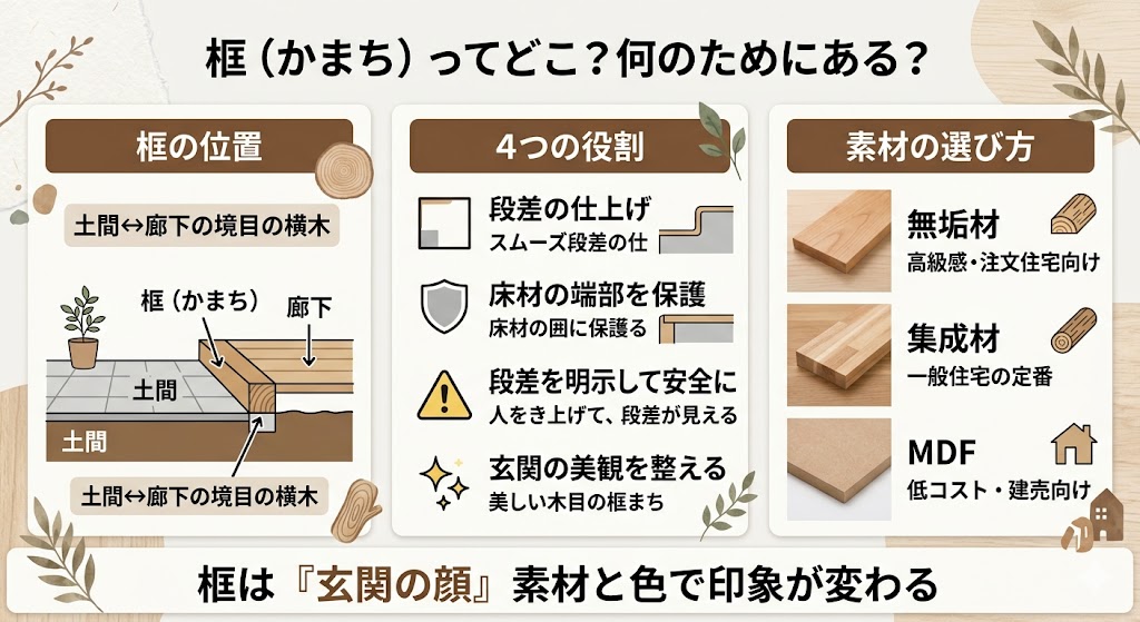 框（かまち）とは？意味・読み方・玄関框の役割・種類・お手入れ方法を解説