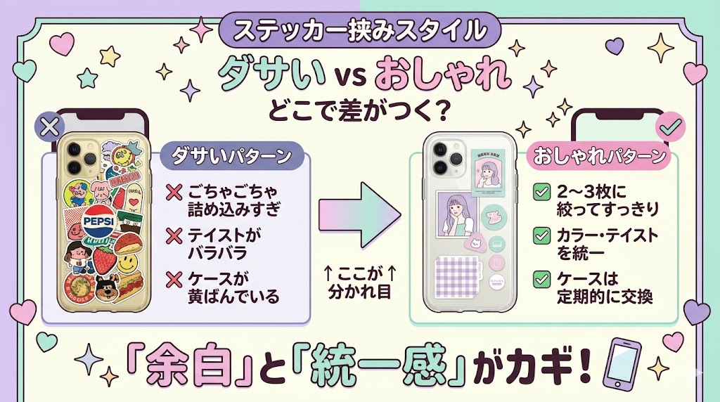 スマホケースにステッカーを挟むのはダサい？流行の背景とおしゃれに見せるコツを解説